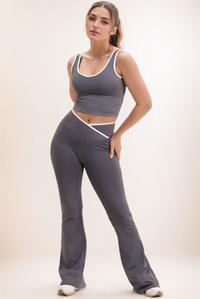 Grey Seam Detail Top & Flares Sculpt Gym Set