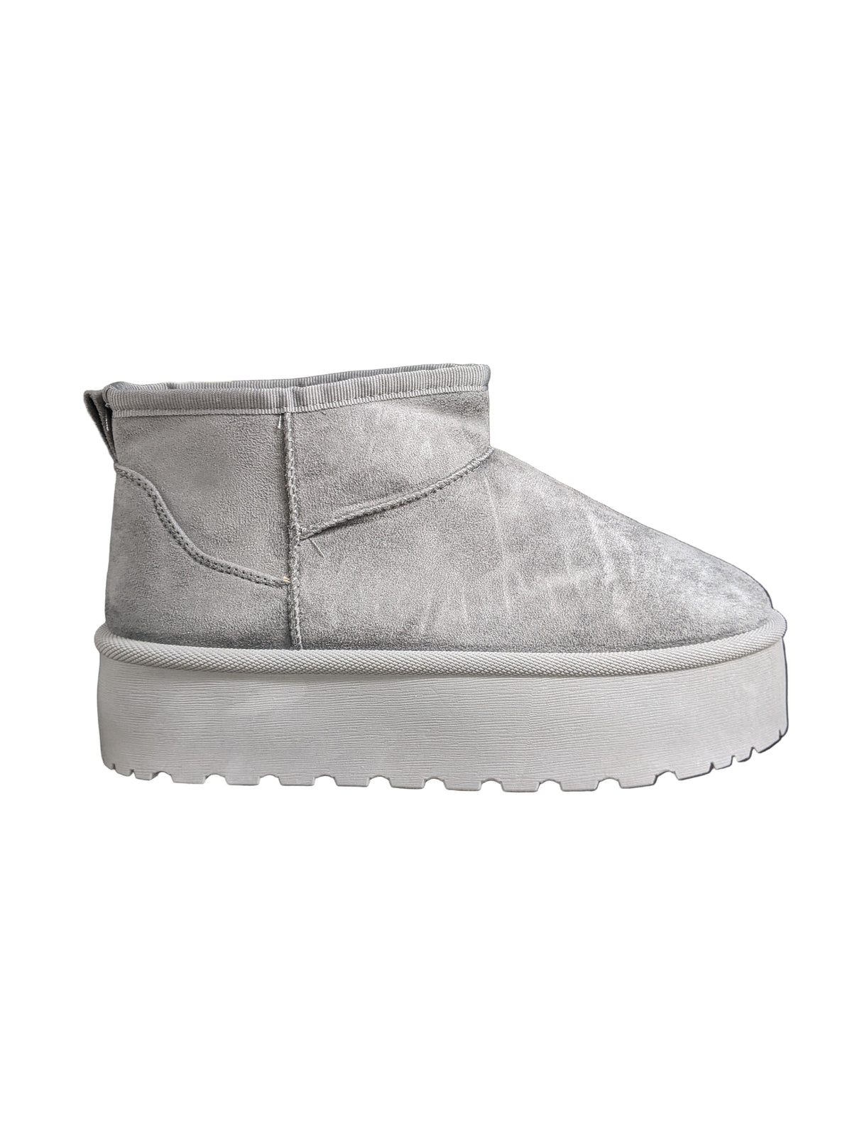 Grey Chunky Platform Fur Lined Ankle Snugg Mini Boots