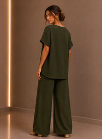 Khaki Green Draped Tunic & Wide Leg Trouser Two Piece Set