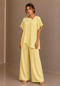 Lemon Draped Tunic & Wide Leg Trouser Two Piece Set