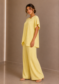 Lemon Draped Tunic & Wide Leg Trouser Two Piece Set
