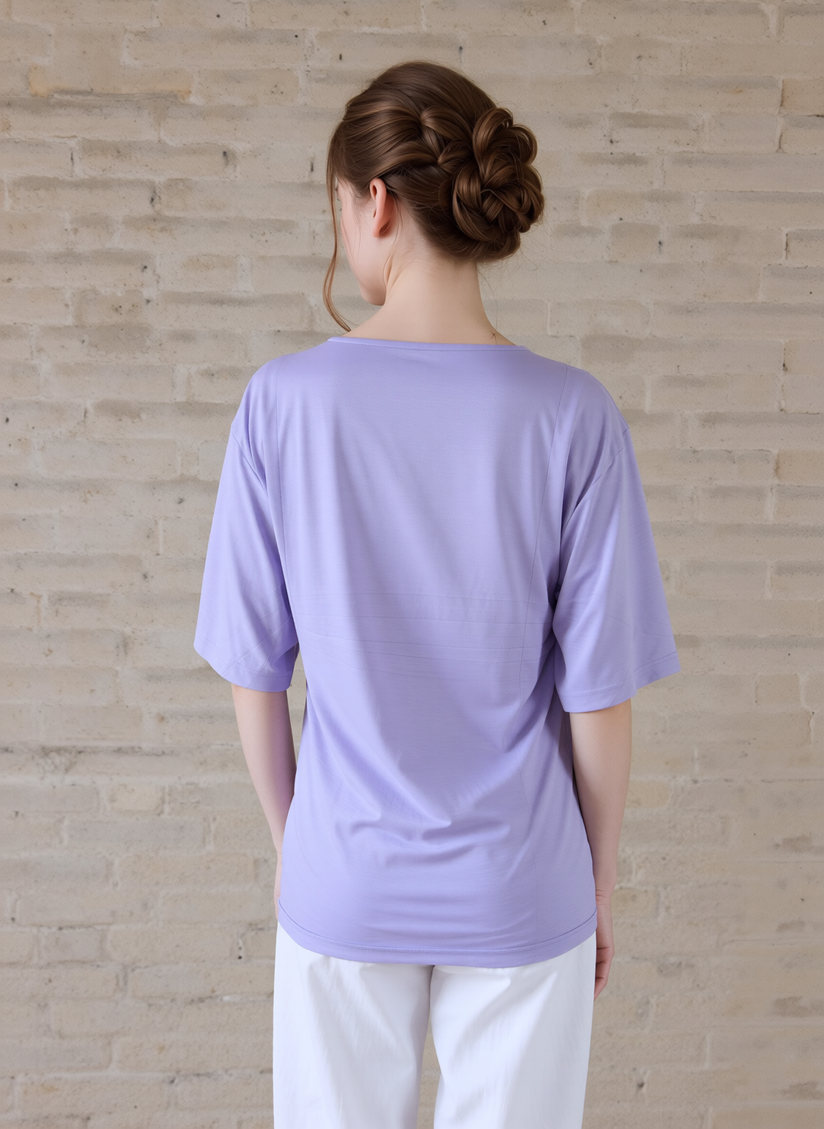 Lilac Embroidered Neck Detail Casual Short Sleeve Top