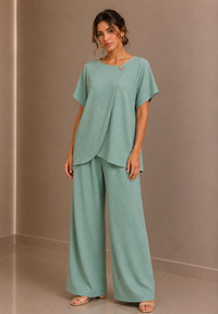 Mint Draped Tunic & Wide Leg Trouser Two Piece Set