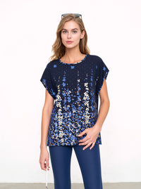Navy Floral Print Oversized Blouse Lightweight Casual Summer Cotton Rich Top