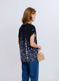 Navy Floral Print Oversized Blouse Lightweight Casual Summer Cotton Rich Top