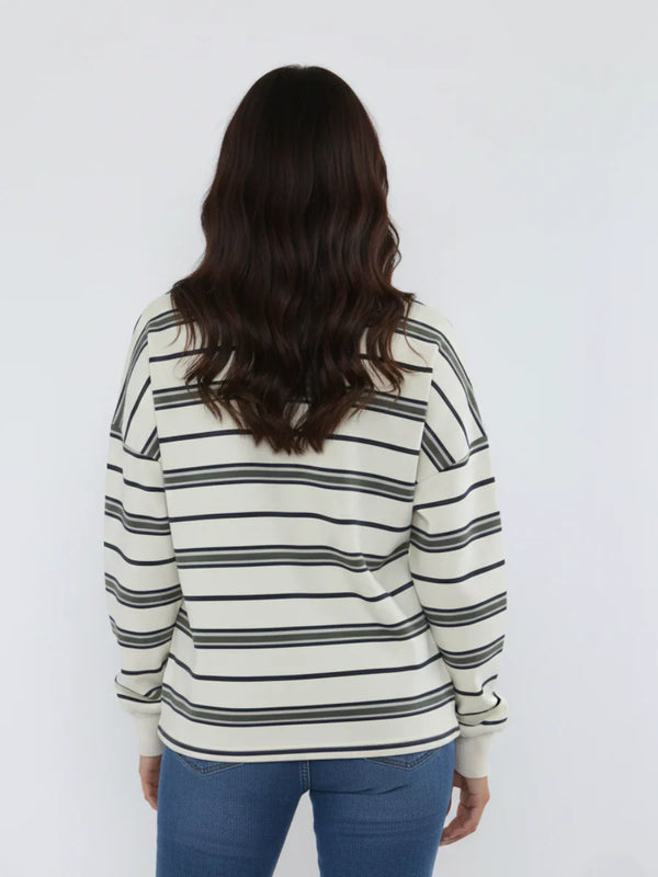 Navy Soho NY Embroidered Oversized Rugby Collar Sweatshirt