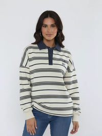 Navy Soho NY Embroidered Oversized Rugby Collar Sweatshirt