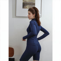 Navy Zip Up Jacket & Shorts Contour Sculpt Gym Set