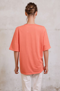 Orange Embroidered Neck Detail Casual Short Sleeve Top