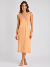 Peach Lace Trim Sleeveless Soft Comfortable Midi Length Nightdress