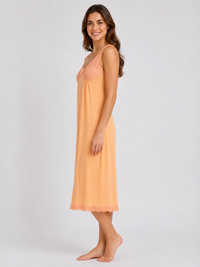 Peach Lace Trim Sleeveless Soft Comfortable Midi Length Nightdress