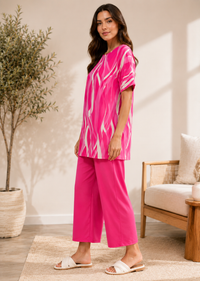Pink Abstract Print Oversized Tunic Top & Wide Leg Trousers Co-Ord