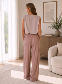 Pink Crinkle Pleated Wide Leg Trousers