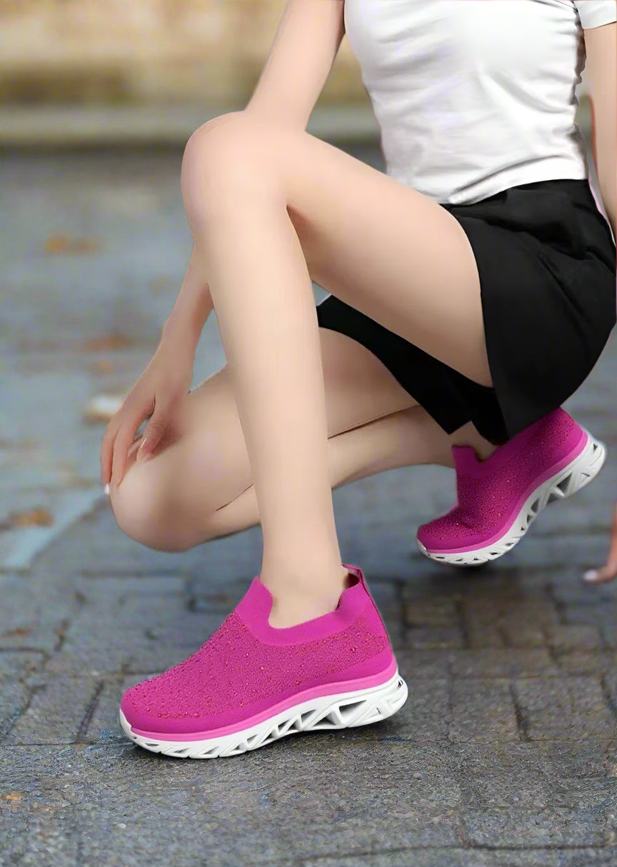 Pink Diamante Comfortable Slip On Trainers