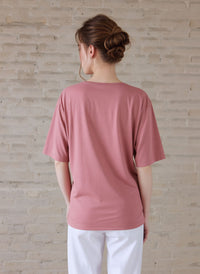 Pink Embroidered Neck Detail Casual Short Sleeve Top