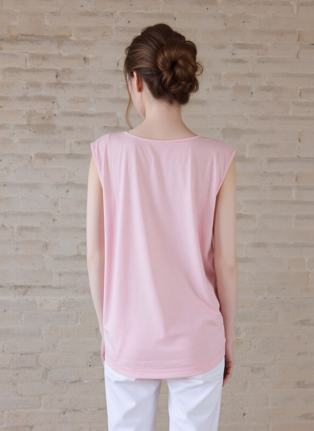 Pink Embroidered Sleeveless Top Relaxed Fit Casual Summer Blouse