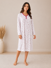 Pink Floral Long Sleeve Nightdress Soft Comfortable Relaxed Fit Sleepwear