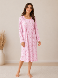 Pink Floral Long Sleeve Nightdress Soft Relaxed Fit Sleepwear Nightgown