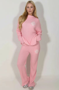 Pink Ribbed Knitted Loungewear Set