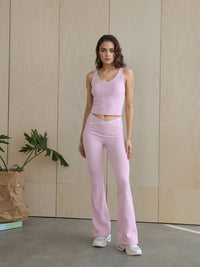 Pink Seam Detail Top & Flares Sculpt Gym Set