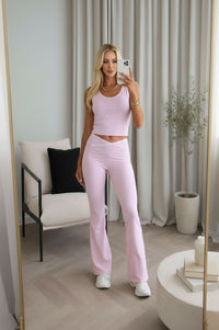 Pink Seam Detail Top & Flares Sculpt Gym Set