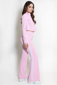 Pink Side Stripe Zip Jacket & Flare Leg Contour Gym Set