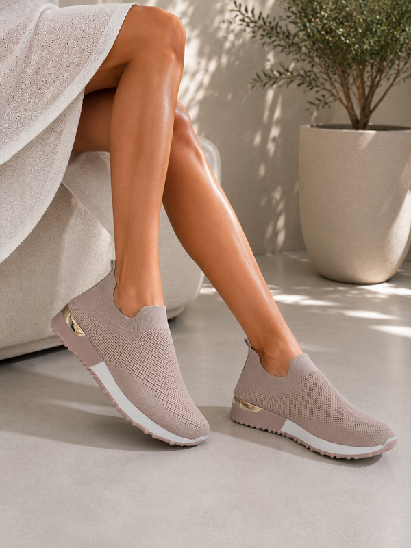 Pink Slip-On Knit Trainers Lightweight Comfort Breathable Casual Walking Shoes