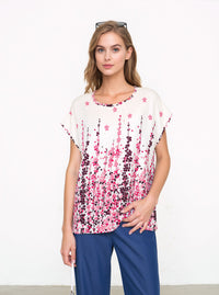 Pink & White Floral Print Oversized Blouse Lightweight Casual Summer Cotton Rich Top
