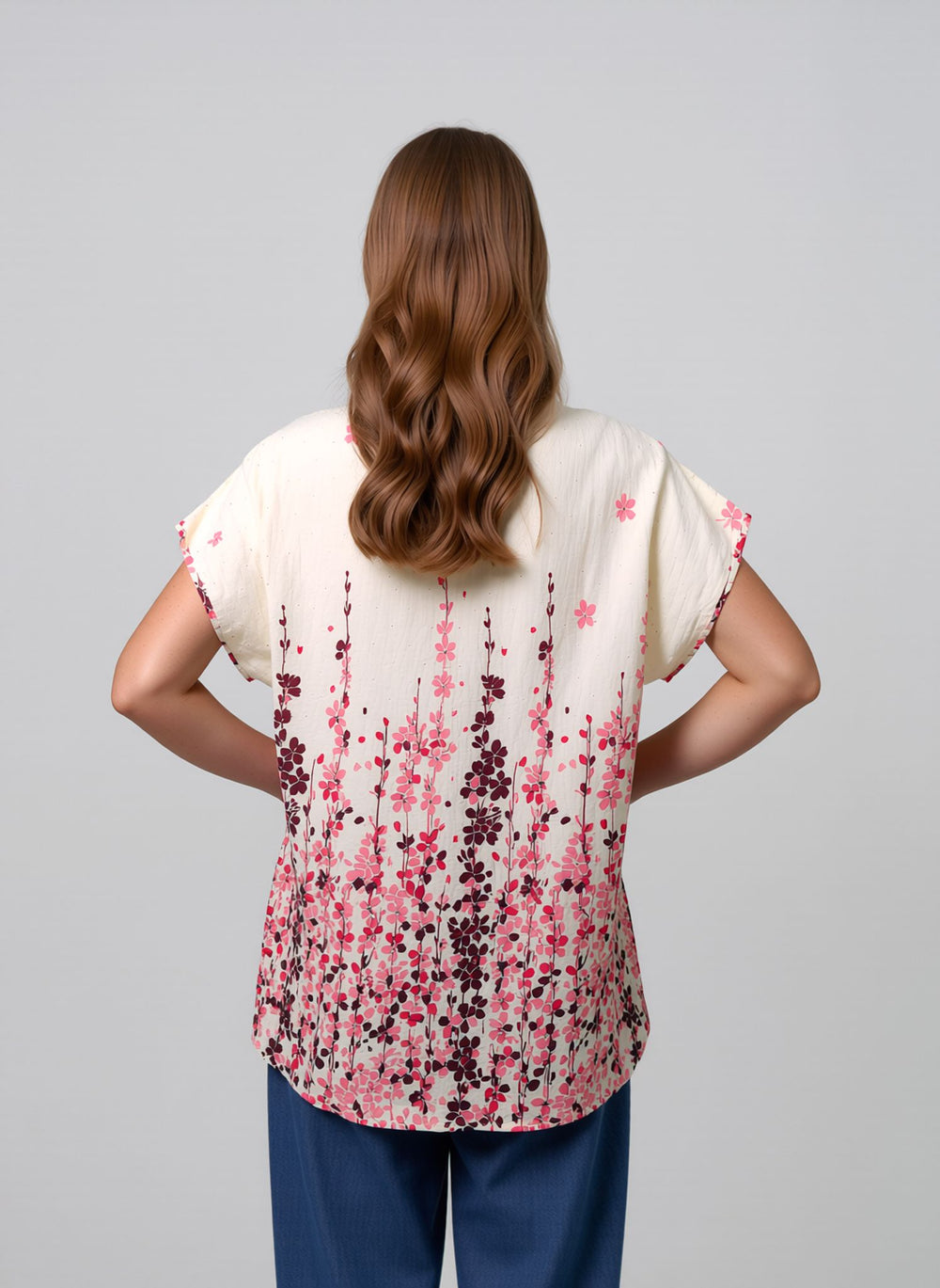 Pink & White Floral Print Oversized Blouse Lightweight Casual Summer Cotton Rich Top