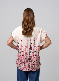 Pink & White Floral Print Oversized Blouse Lightweight Casual Summer Cotton Rich Top
