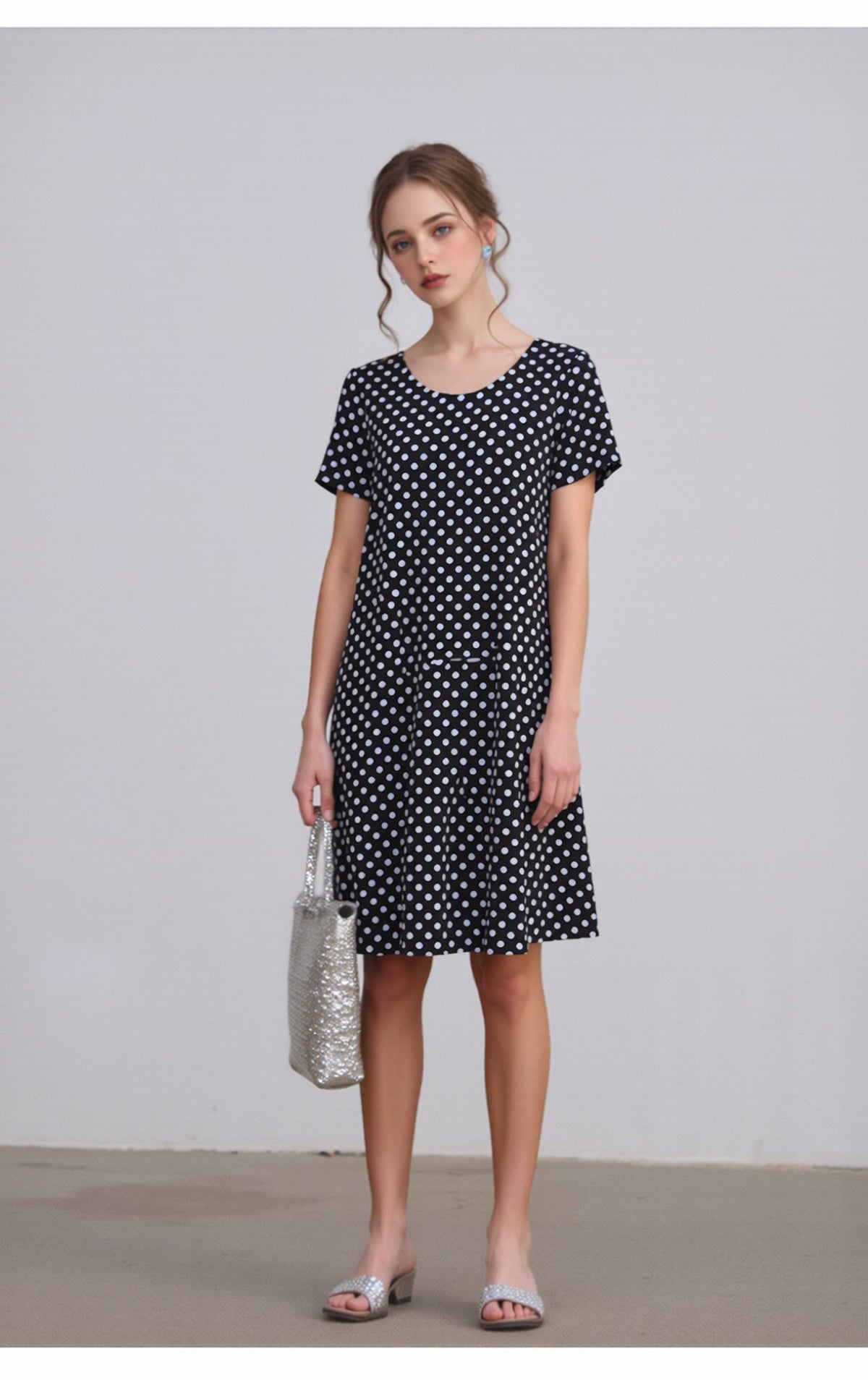 Polka Dot A-Line Mini Dress with Short Sleeves Casual Loose Fit Summer Day Dress