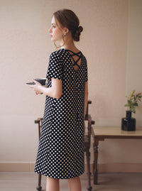 Polka Dot A-Line Mini Dress with Short Sleeves Casual Loose Fit Summer Day Dress