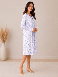 Purple Floral Long Sleeve Nightdress Soft Comfortable Relaxed Fit Sleepwear