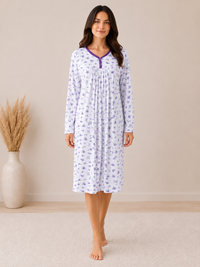 Purple Floral Long Sleeve Nightdress Soft Comfortable Relaxed Fit Sleepwear