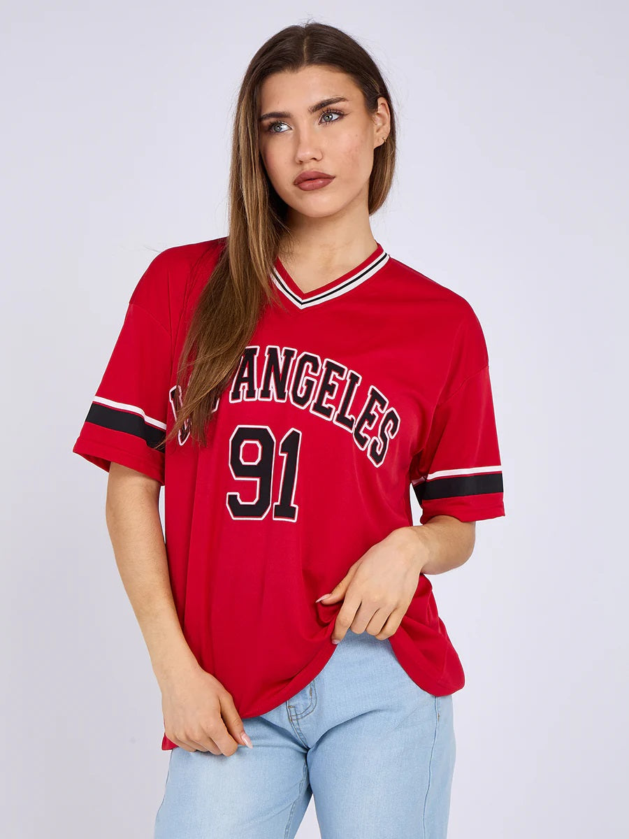 Red Los Angeles Print Jersey T-Shirt