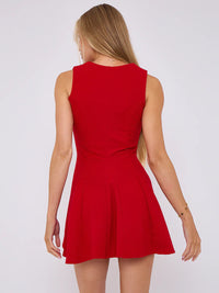 Red Pleated Tie Front A-Line Mini Dress