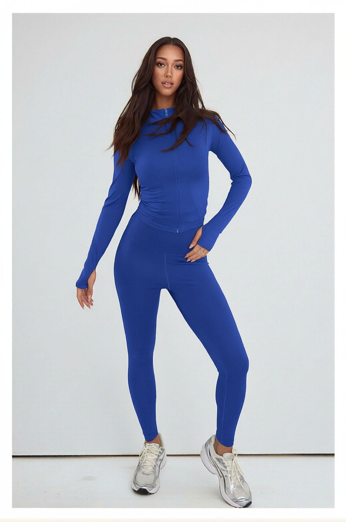 Royal Blue Contour Sculpt Leggings and Sports Jacket Gym Co-Ord
