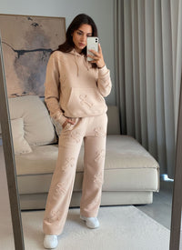 Stone Oversized Crucifix Cross Embroidered Hooded Fleece Co-ord Loungewear Set