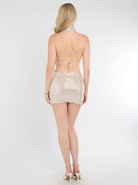 Stone Starfish Halter-Neck Sequin Crop Top & Mini Skirt Co-ord
