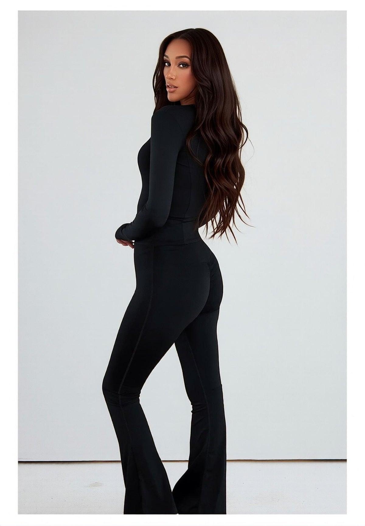 Black Contour Sculpt Flare Trousers and Zip Sports Jacket Gym Co-Ord