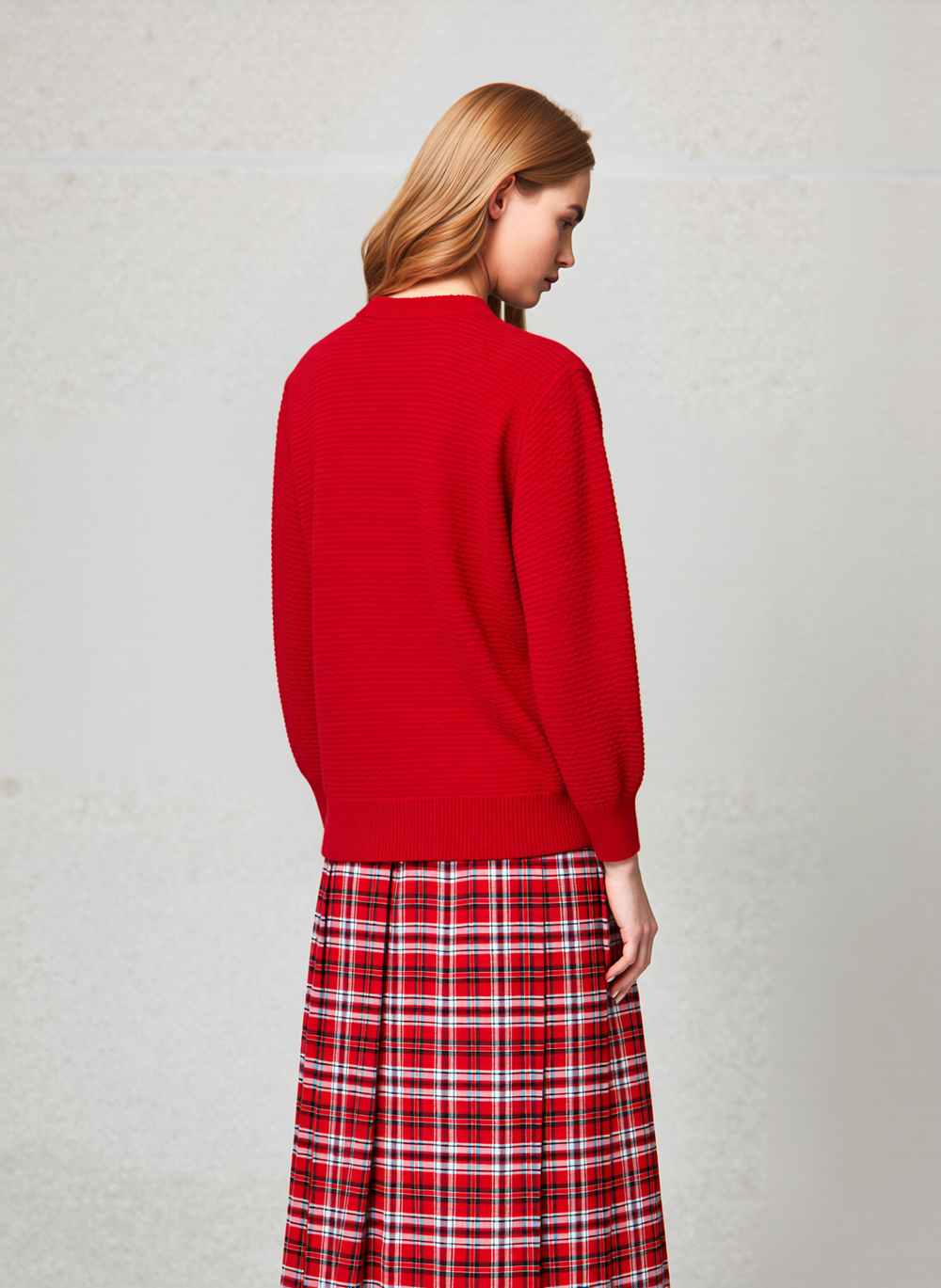 Red Round Neck Cardigan