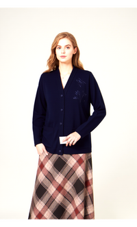 Navy V-Neck Button Pocket Cardigan