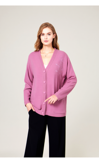 Pink V-Neck Button Pocket Cardigan