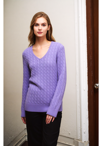 Lavender V-Neck Cable Knit Jumper