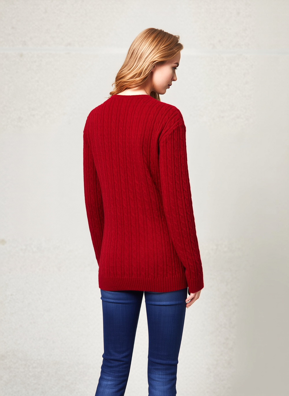 Red V-Neck Cable Knit Jumper