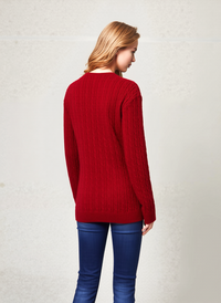 Red V-Neck Cable Knit Jumper