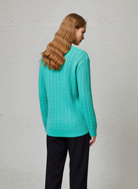 Green V-Neck Cable Knit Jumper