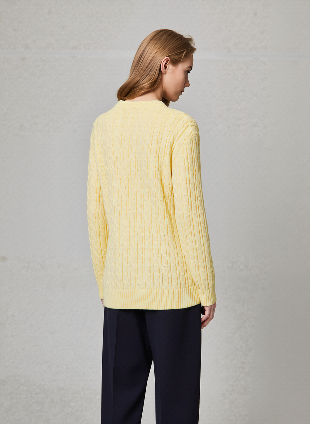 Yellow Round Neck Cable Knit Jumper