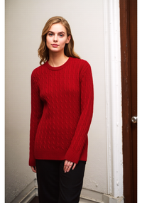 Red Round Neck Cable Knit Jumper
