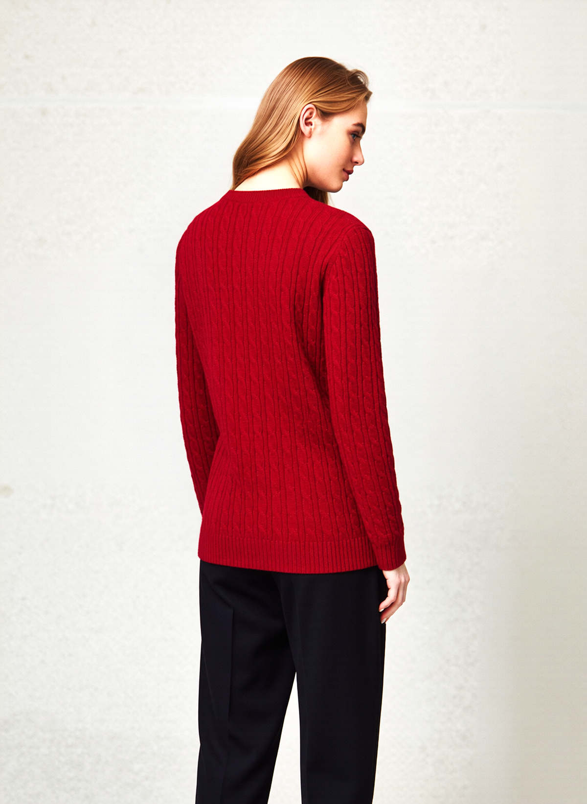Red Round Neck Cable Knit Jumper